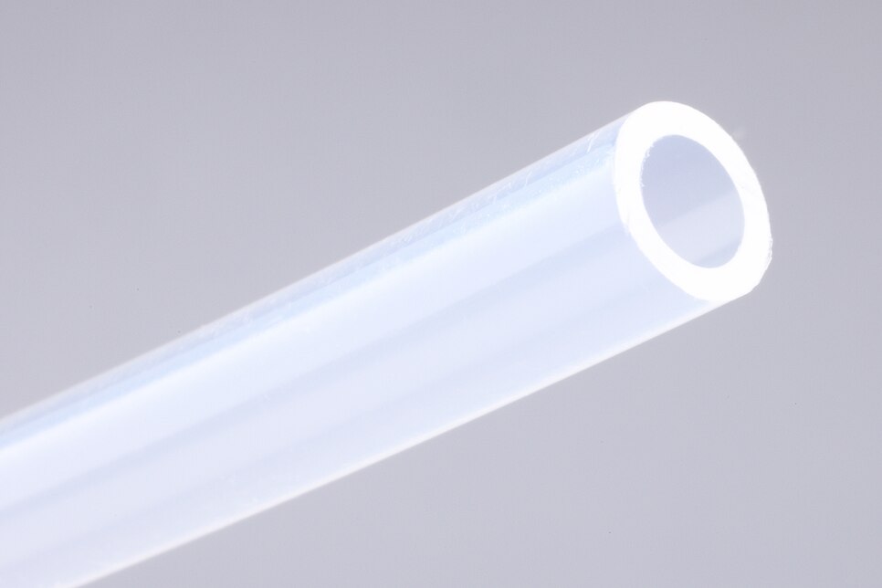 Detailed view of translucent white Tube SL6-4/6 made of PFA