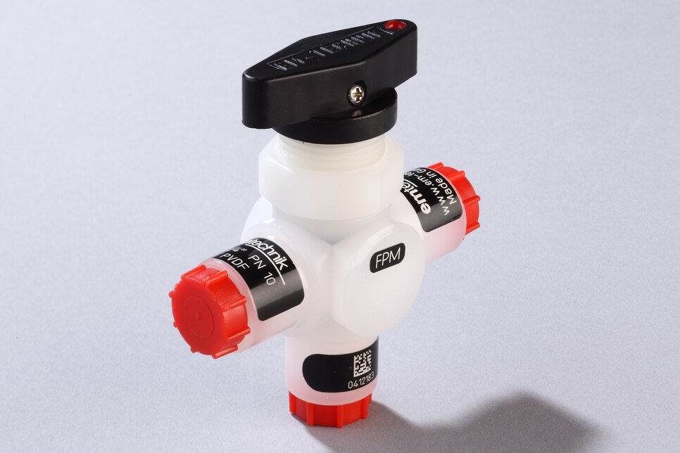 Oblique view of manually operated 3-Way Ball Valve 3L/PV-1