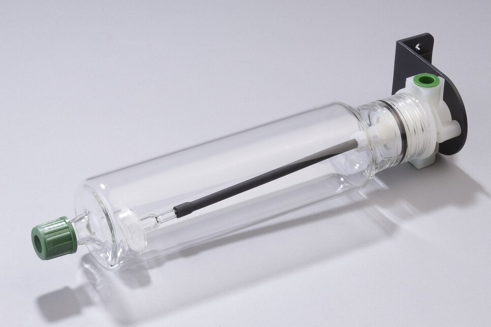 Schrägansicht liegende Waschflasche FP-W-GL18