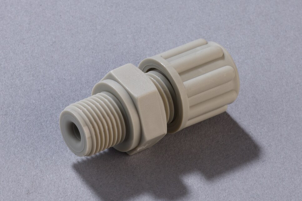 Oblique view of horizontal Straight Male Connector GE PP, DN4/6 - G1/8"