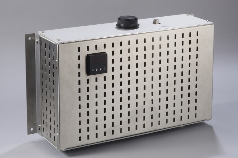 Oblique view of Gas Converter CG-2H-W in a wall-mounting housing