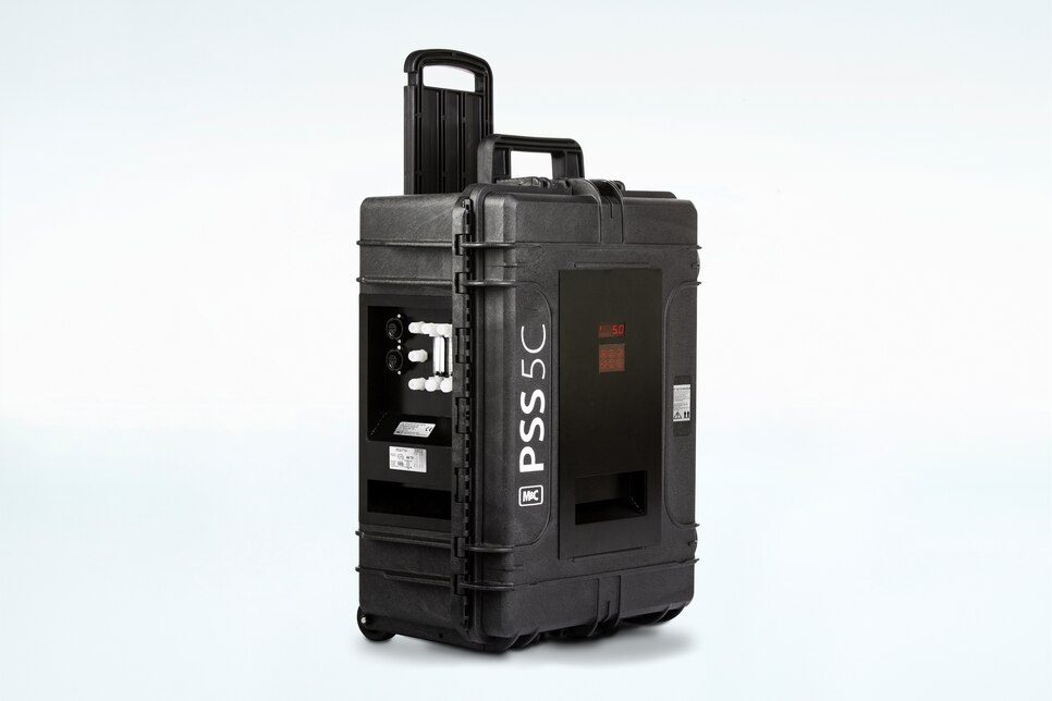 Oblique view of Portable Gas Conditioning System PSS5C/3 inside an impact-resistant case