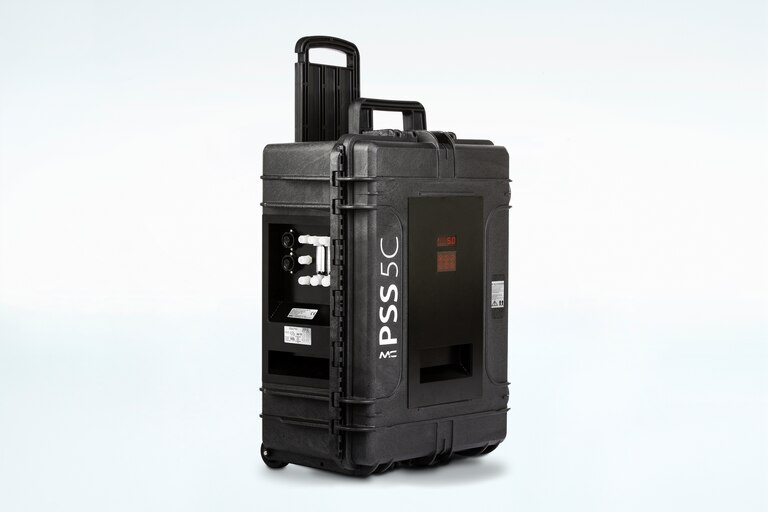 Oblique view of Portable Gas Conditioning System PSS5C inside an impact-resistant case
